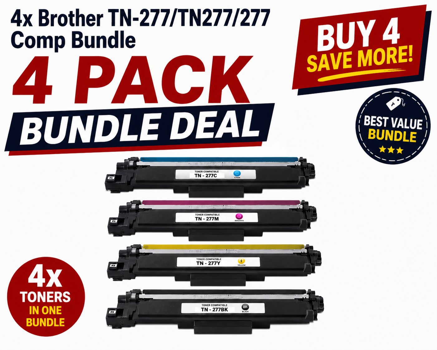 4x Brother TN-277/TN277/277 Comp Bundle