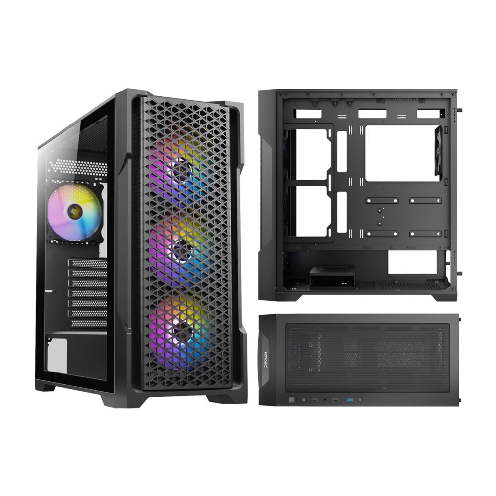 Antec ARGB Mesh Windowed Tempered Glass Black ATX Mid-Tower Desktop Chassis - Image 3