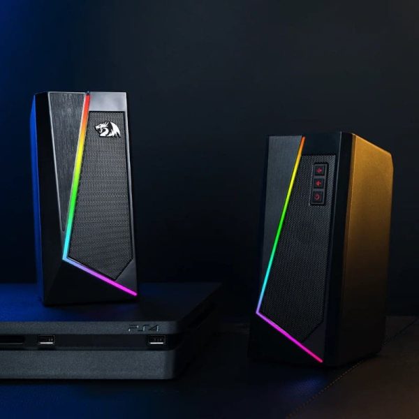 REDRAGON 2.0 Satellite Speaker ANVIL 2 x 3W RGB USB | Aux Gaming Speaker - Black - Image 6