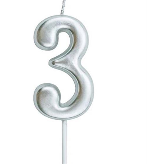 Casey 10cm Silver Numerical Birthday Candle Nr.3 Retail