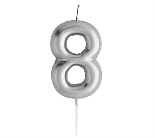 Casey 10cm Silver Numerical Birthday Candle Nr.8 Retail