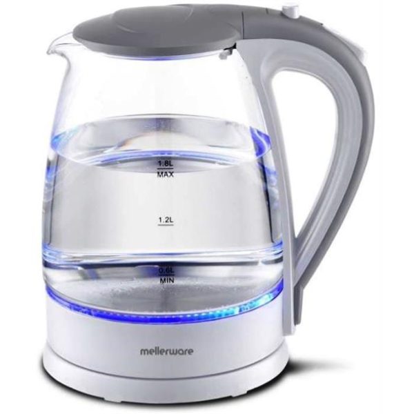 Mellerware 360 Degree 1.8L Glass White Cordless Kettle