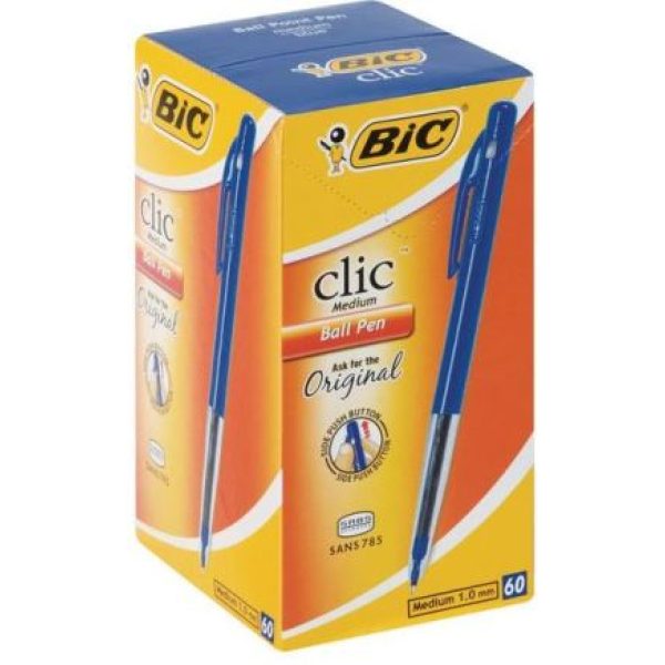 Bic Clic Blue Medium Ballpoint Pens with Retractable Side