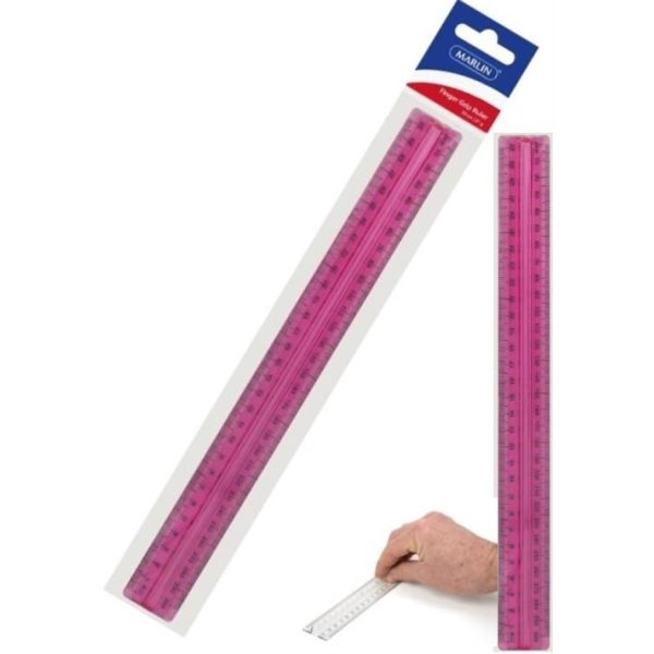 Marlin 30cm Finger Grip Clear Pink Ruler