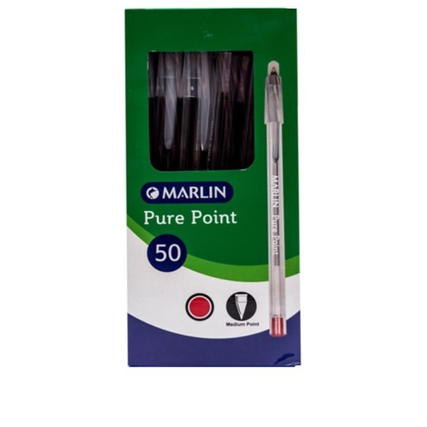 Marlin Pure Point Transparent Pens Box of 50 Red