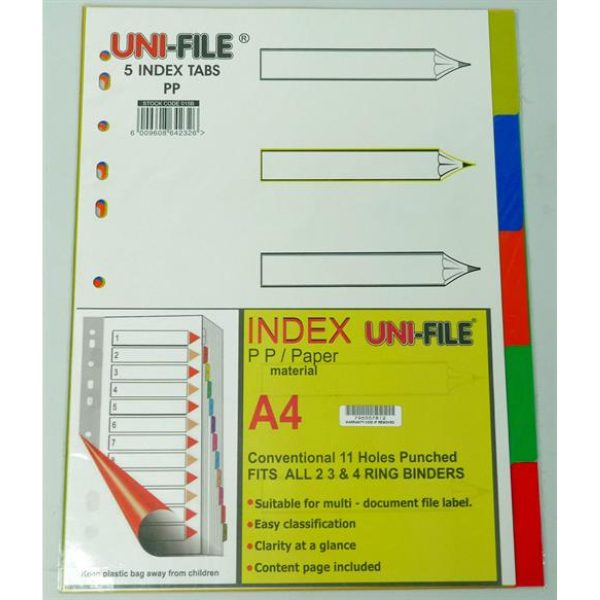 Uni File A4 5 Index Tabs Uni File Dividers