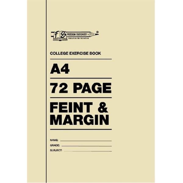 Freedom A4 College Exercise Book Feint and Margin 72 Page