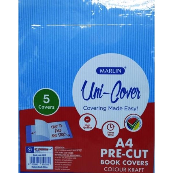 Marlin Kids A4 Precut Book Cover Blue 5 Pack