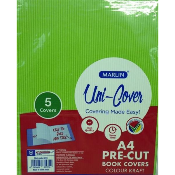 Marlin Kids A4 Precut Book Cover Green 5 Pack