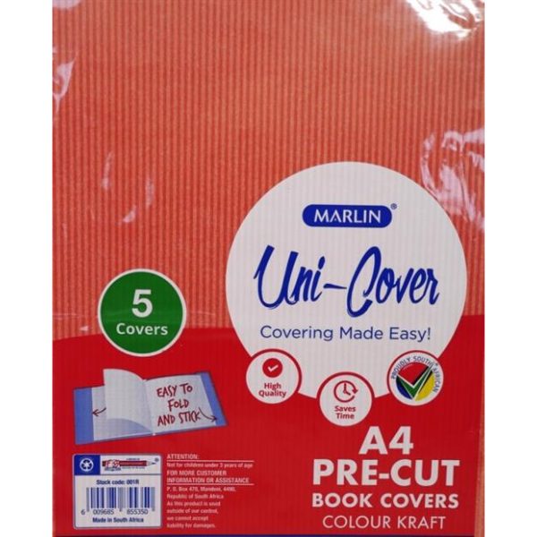 Marlin Kids A4 Precut Book Cover Red 5 Pack