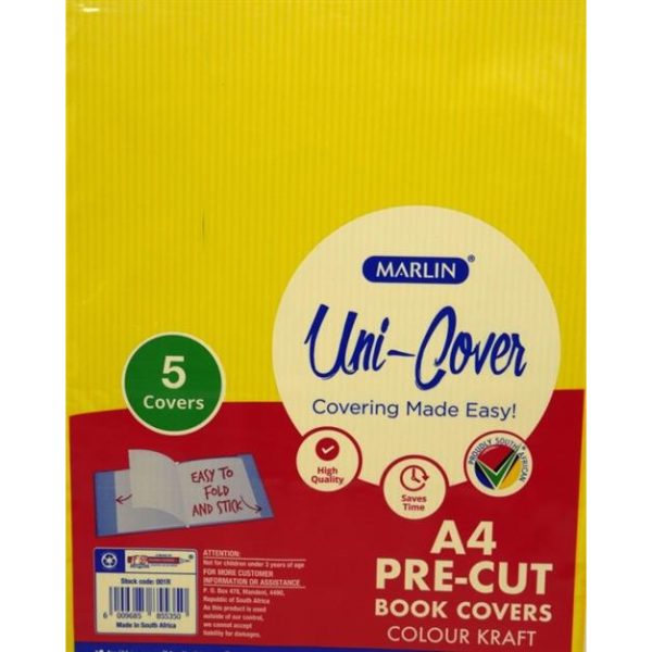 Marlin Kids A4 Precut Book Cover Yellow 5 Pack