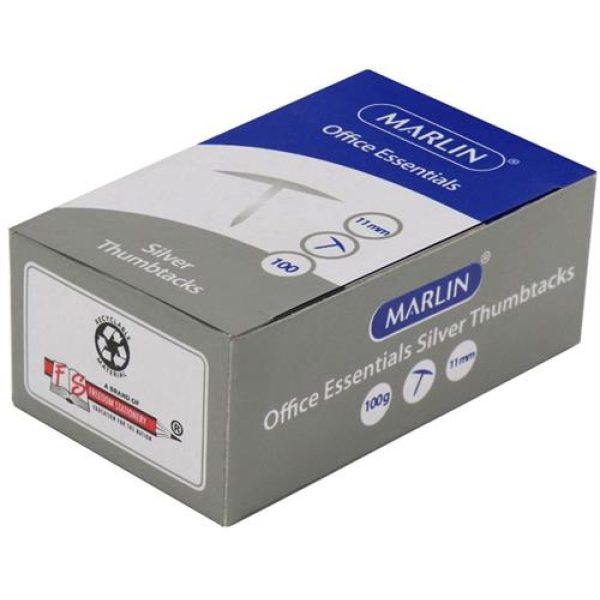 Marlin Office Essentials Thumbtacks 11mm Silver 100 Pack