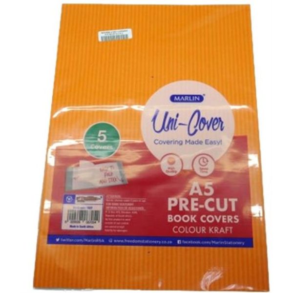 Marlin Kids A5 Precut Book Cover Orange 5 Pack