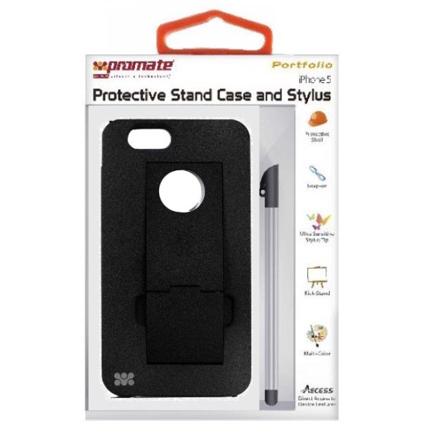 Promate Black Portfolio iPhone 5 Protective Stand Case