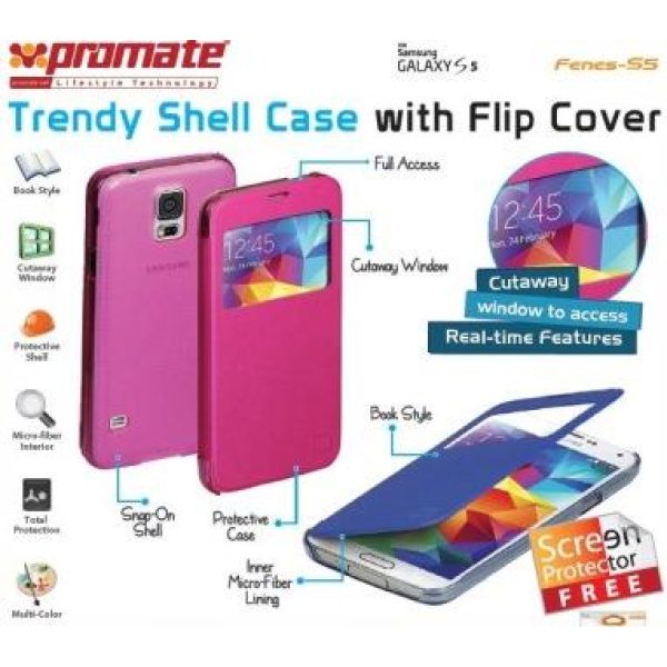 Promate Fenes S5 Bookcover with window Colour:Pink