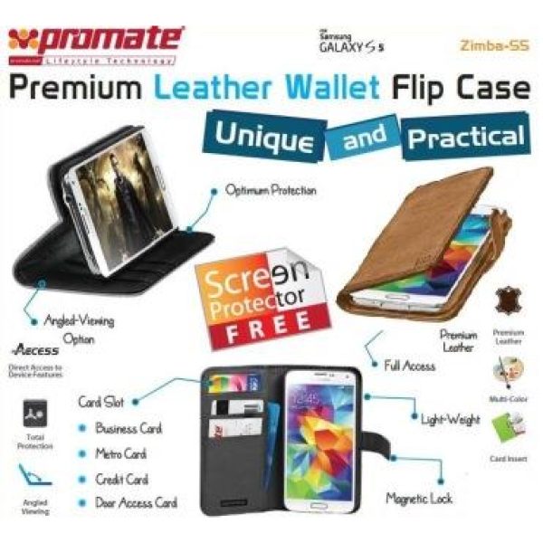 Promate Zimba S5 Bookcover case Colour : Brown