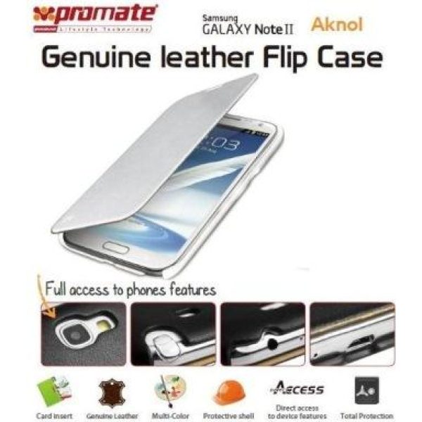 Promate White Aknol Elegant Book Style Leather Case