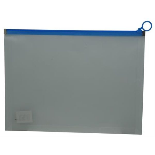 Brainware A4 Clear Carry Folder With Blue Easy Slide Zip
