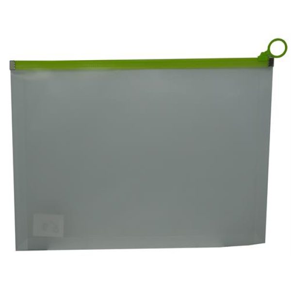 Brainware A4 Clear Carry Folder With Green Easy Slide Zip