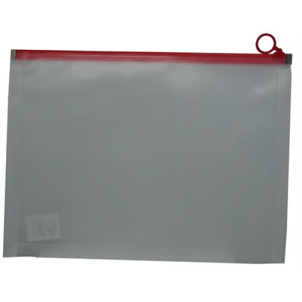 Brainware A4 Clear Carry Folder With Red Easy Slide Zip