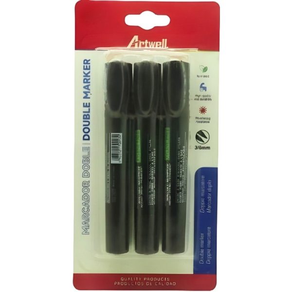 Artwell 3 Pack Permanent Double Black Marker