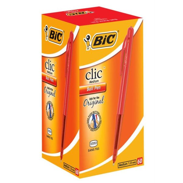 Bic Clic Red Medium Ballpoint Pens with Retractable Side