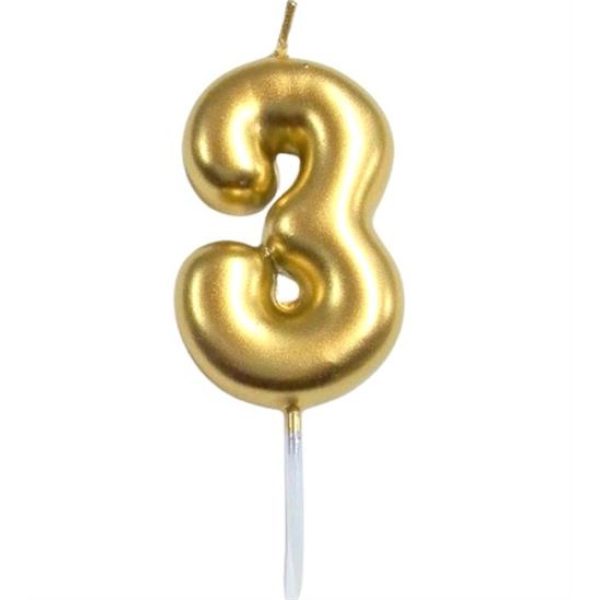 Casey 10cm Gold Numerical Birthday Candle Nr.3