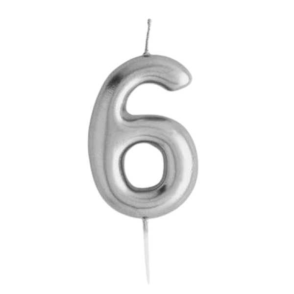 Casey 10cm Silver Numerical Birthday Candle Nr6
