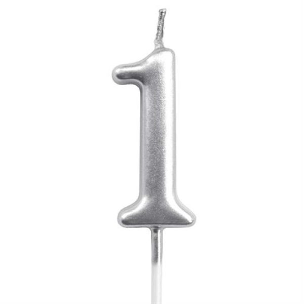 Casey 10cm Silver Numerical Birthday Candle Nr1