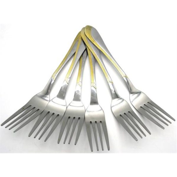 Casey Catering 6 Piece Stainless Steel Dinner Table Forks Gold Wave