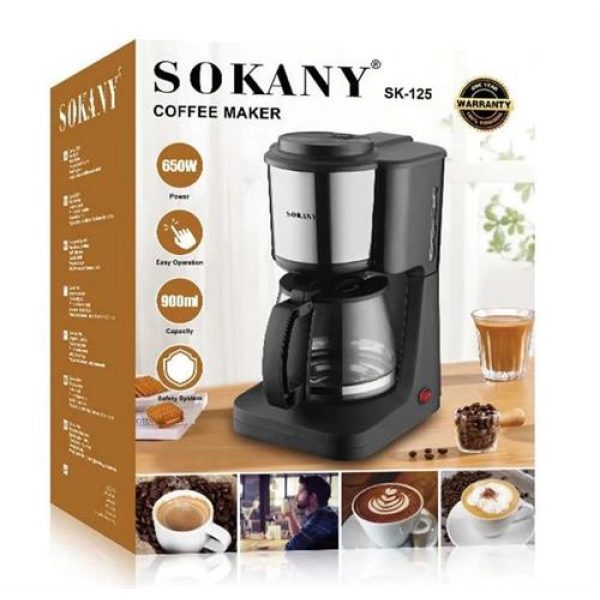Sokany 900ml Black and Silver Coffee Maker