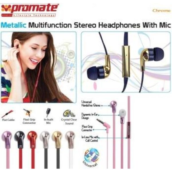 Promate Chrome Metallic Multifunction Stereo Headphones