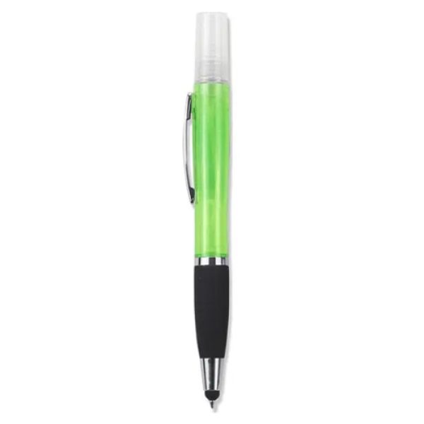Geeko 3-in-1 Sanitizer Spray Stylus and Blue Ink Pen Green