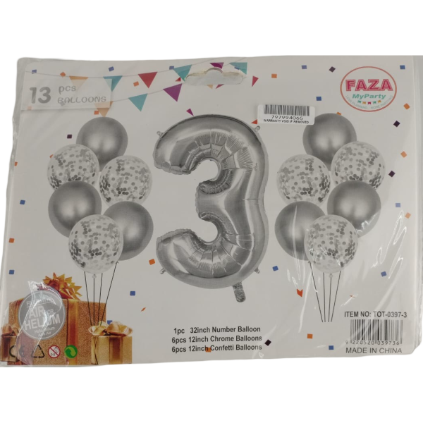 Casey 13pc Silver and White Balloon Set Nr 3