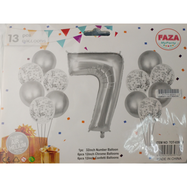 Casey 13pc Silver and White Balloon Set Nr 7