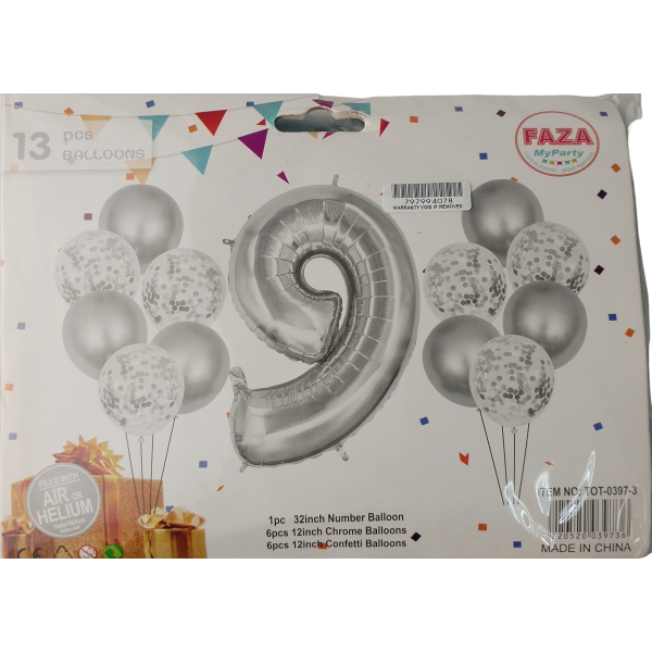 Casey 13pc Silver and White Balloon Set Nr 9