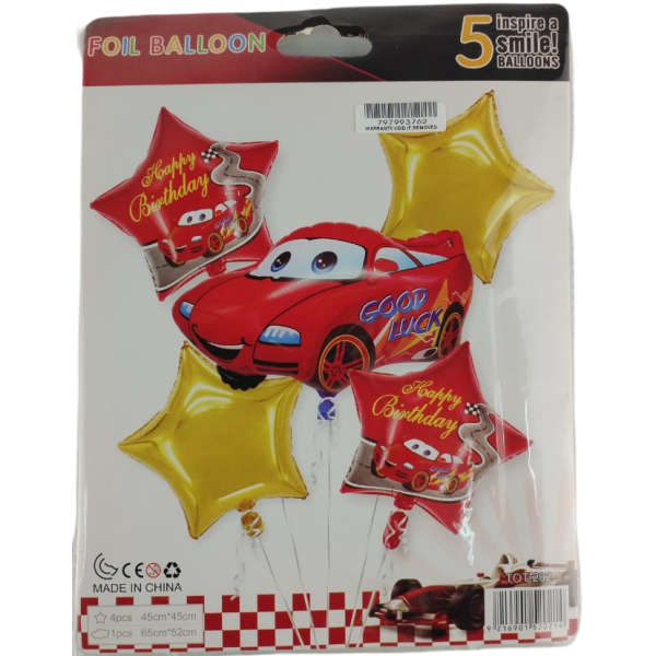 Casey 5pc Red Cars Themed Birthday Balloon Set