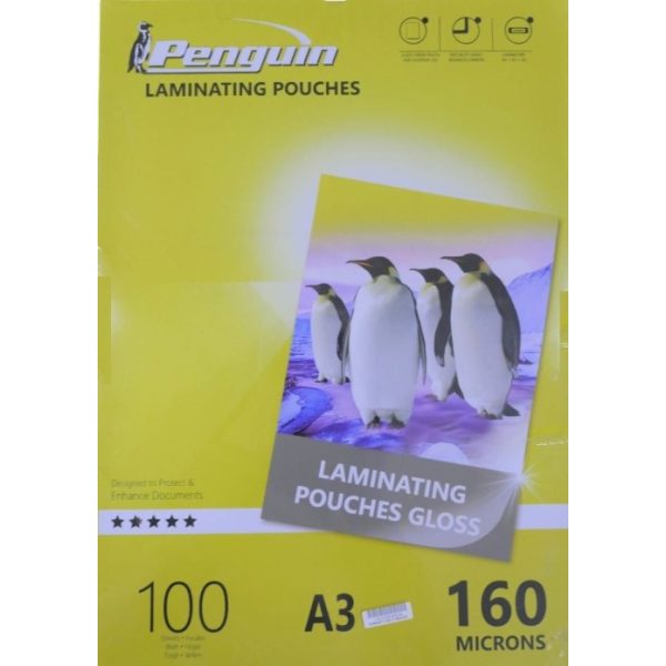 Penguin A3 Laminating Gloss Pouches 100pcs Pack 160 Microns