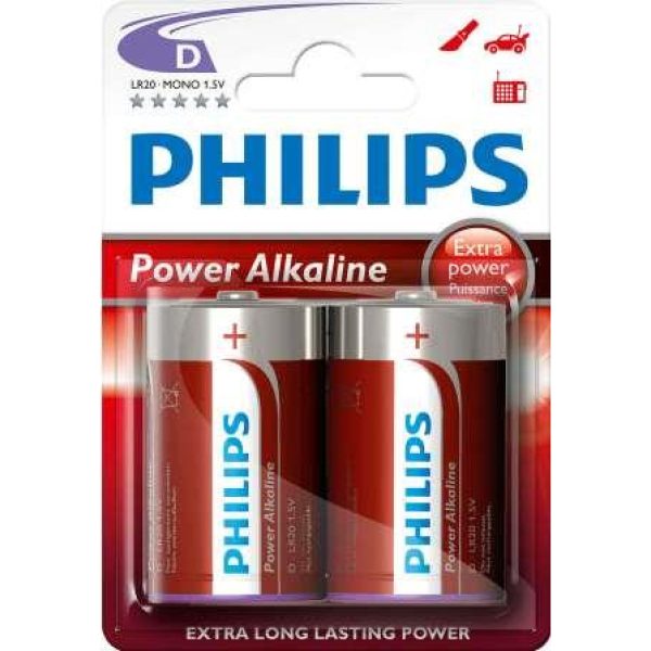Philips Power Alkaline Battery LR20P2B 2 X D Alkaline