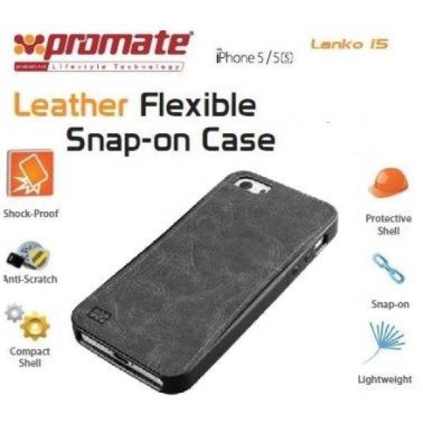 Promate Black Lanko iPhone 5 Hand-Crafted Leather Case