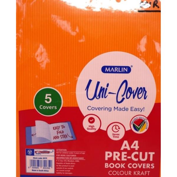 Marlin Kids Precut A4 Orange Kraft Paper Book cover 5 pack