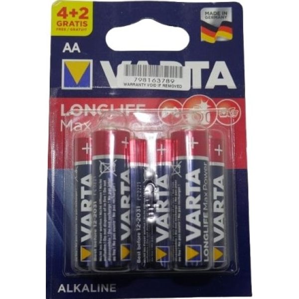 Varta LongLife Max Power Alkaline 6 Pack AA Battery