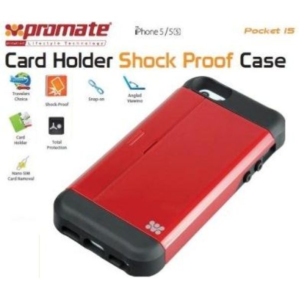 Promate Maroon Pocket iPhone 5 Shock Proof rubberized case
