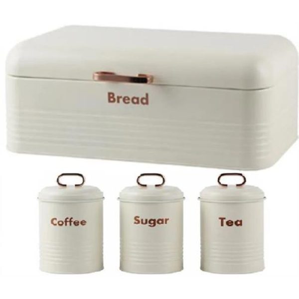 Totally 4-Piece Breadbin and Canister Tin Set Combo White