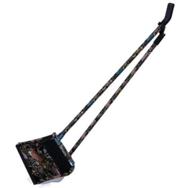 Totally Long Dust Pan Broom Set Black Floral Design