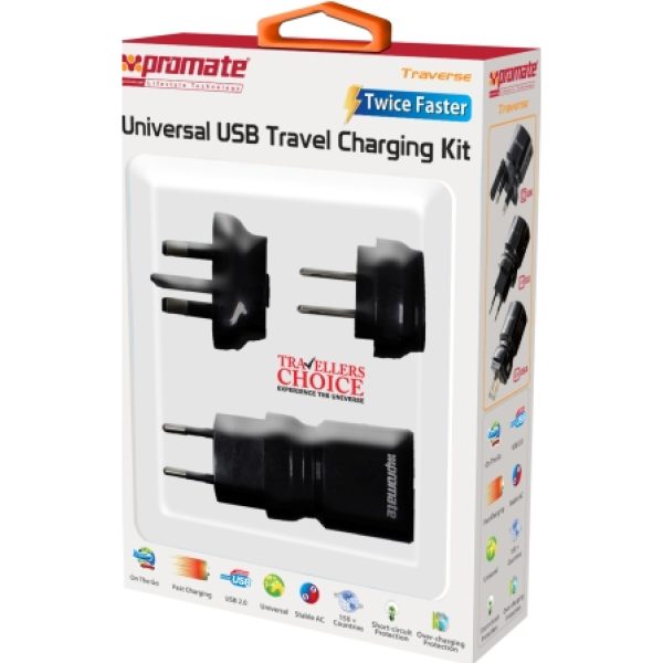 Promate White Traverse Multiregional Travel USB Charger