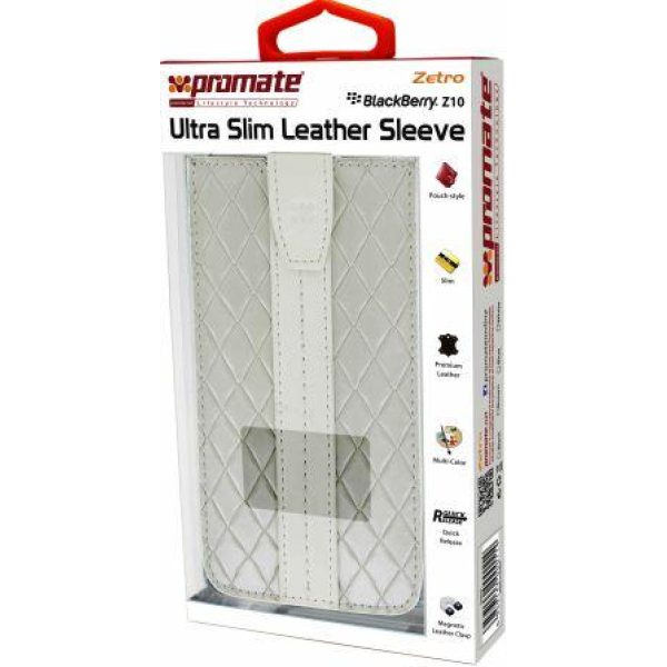 Promate White Zetro BlackBerry Z10 Ultra Slim Leather Sleeve