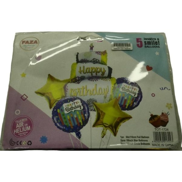 Casey 5pc Blue and Gold Themed Birthday Balloon Set