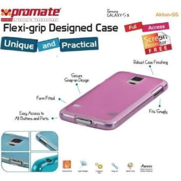 Promate Pink Akton S5 flexiGrip Protective Shell Case