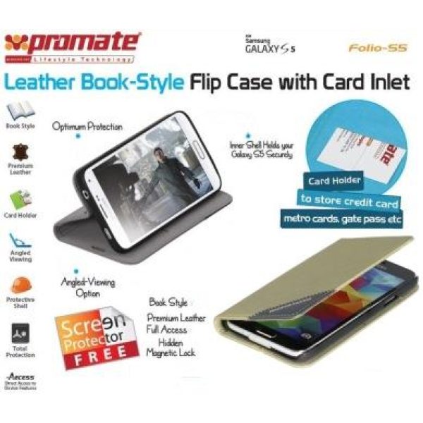 Promate Gold Folio S5 Bookcover with inside card pocket